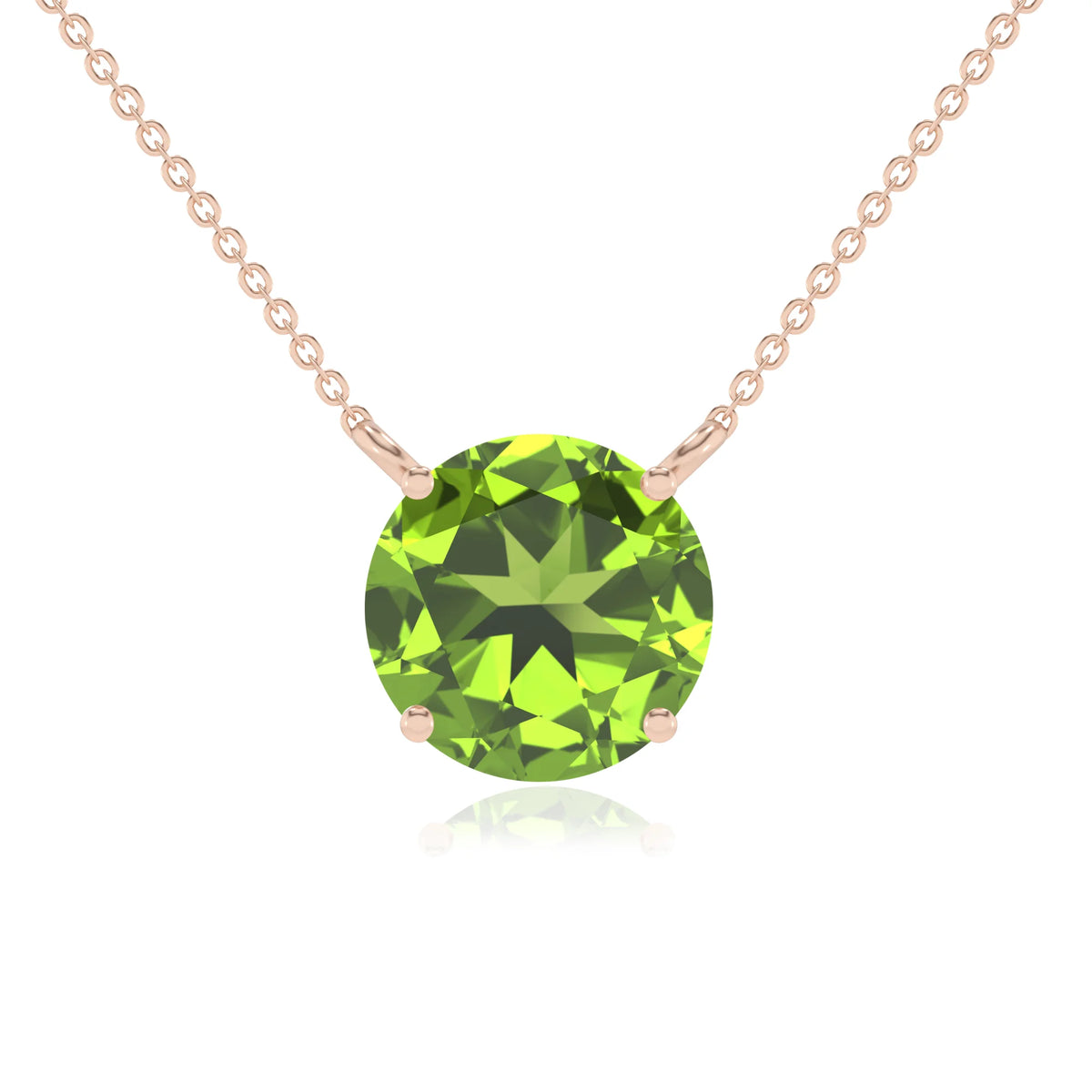 natural peridot round solitaire necklaces in rose gold 