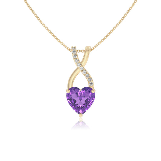 lab grown amethyst heart solitaire necklaces in yellow gold 