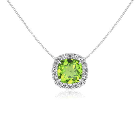 natural peridot cushion solitaire necklaces in platinum 