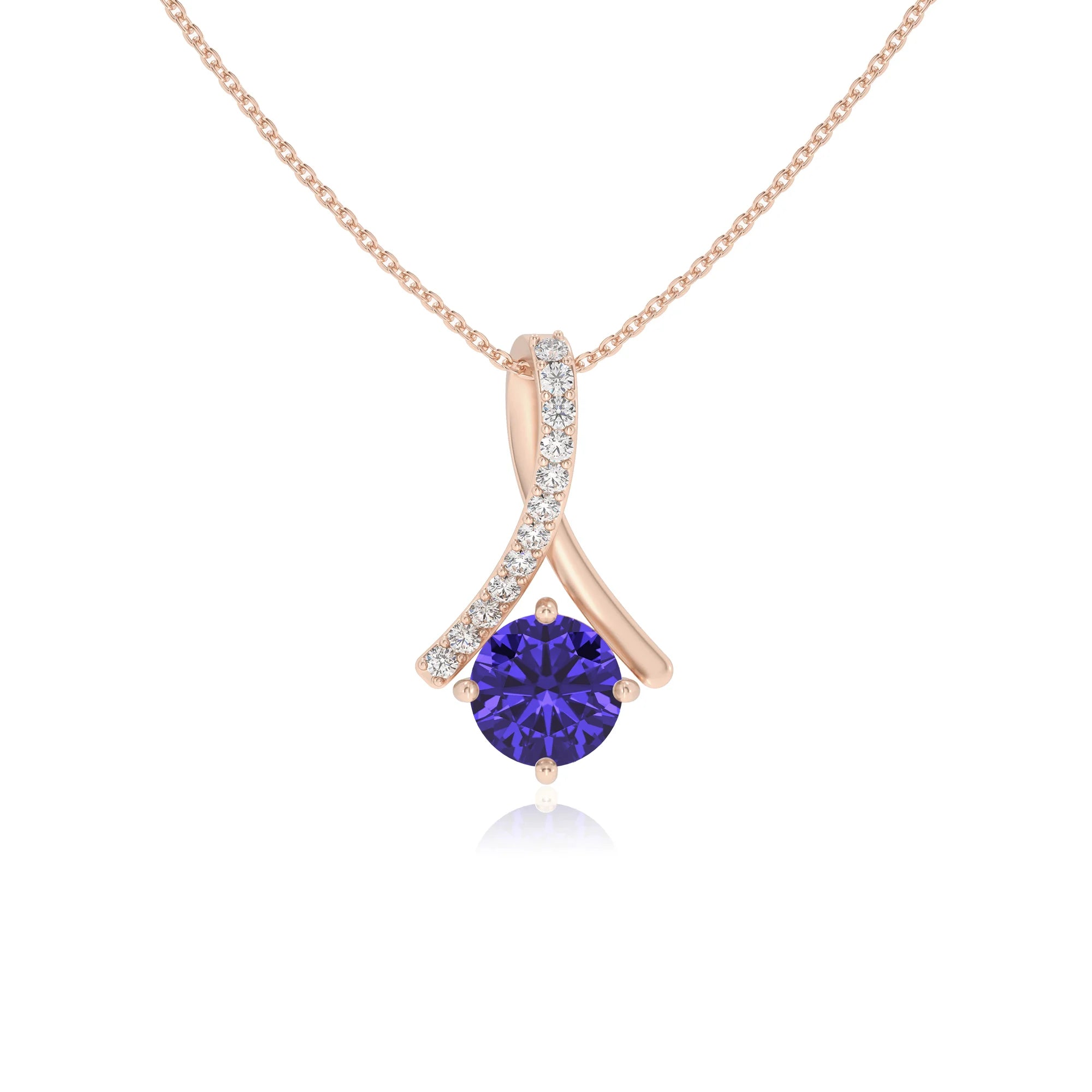 lab grown tanzanite round solitaire necklaces in rose gold 