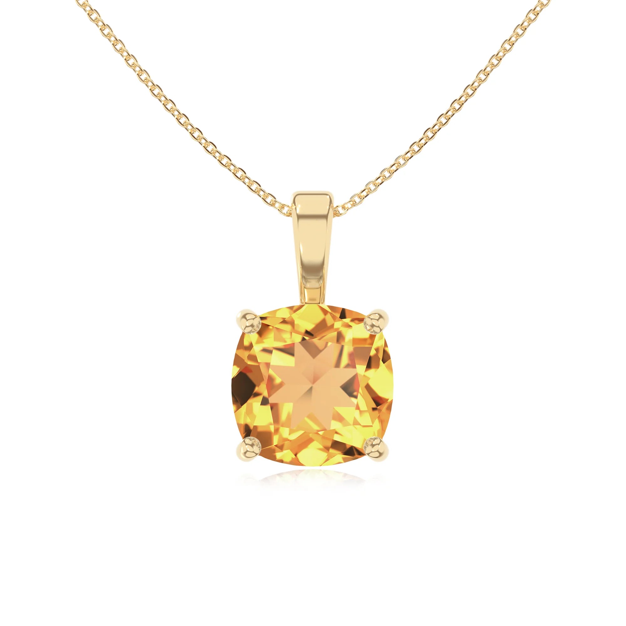lab grown citrine cushion solitaire necklaces in yellow gold 