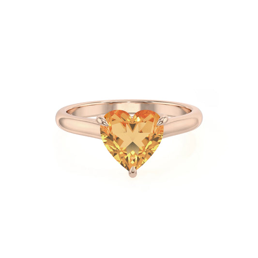 lab grown citrine heart solitaire rings in rose gold 