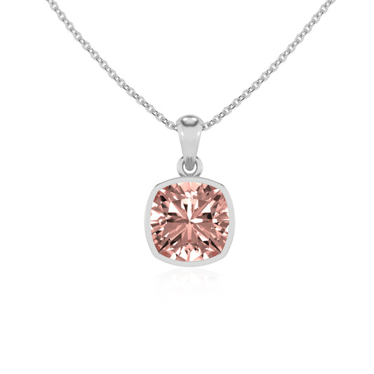 lab grown morganite cushion solitaire necklaces in white gold 