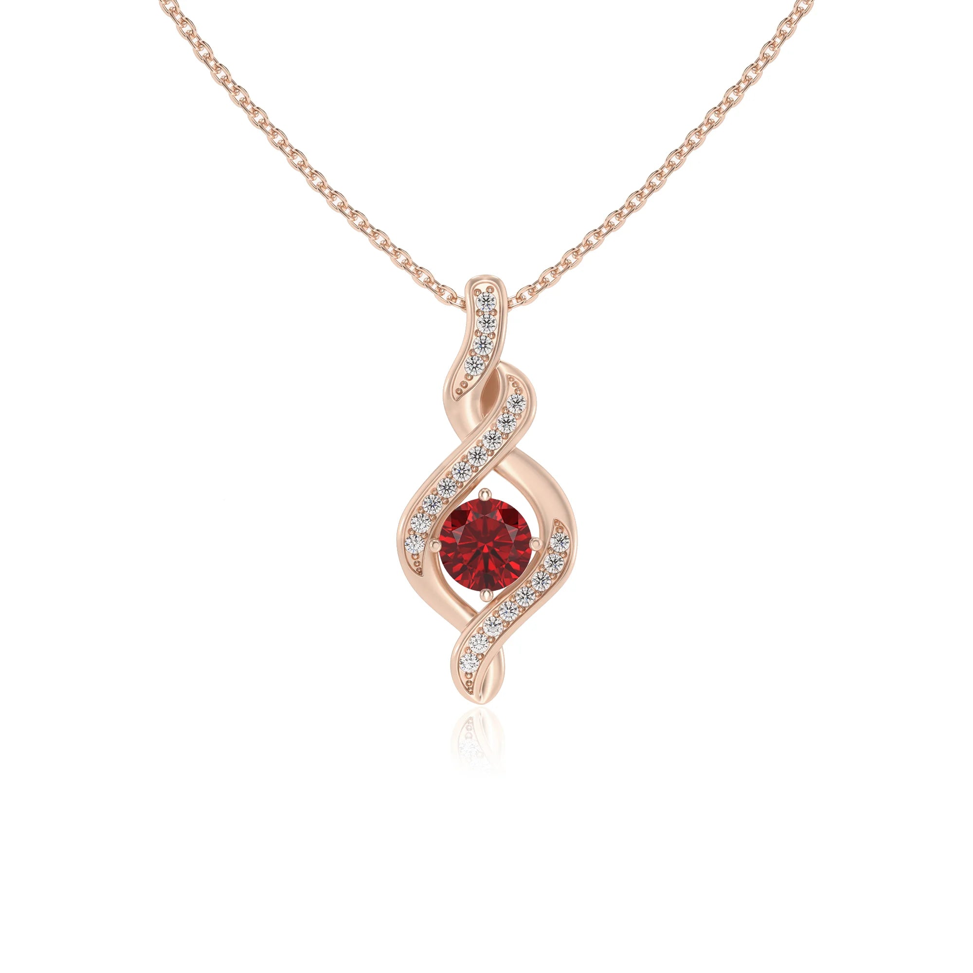lab grown ruby round solitaire necklaces in rose gold 