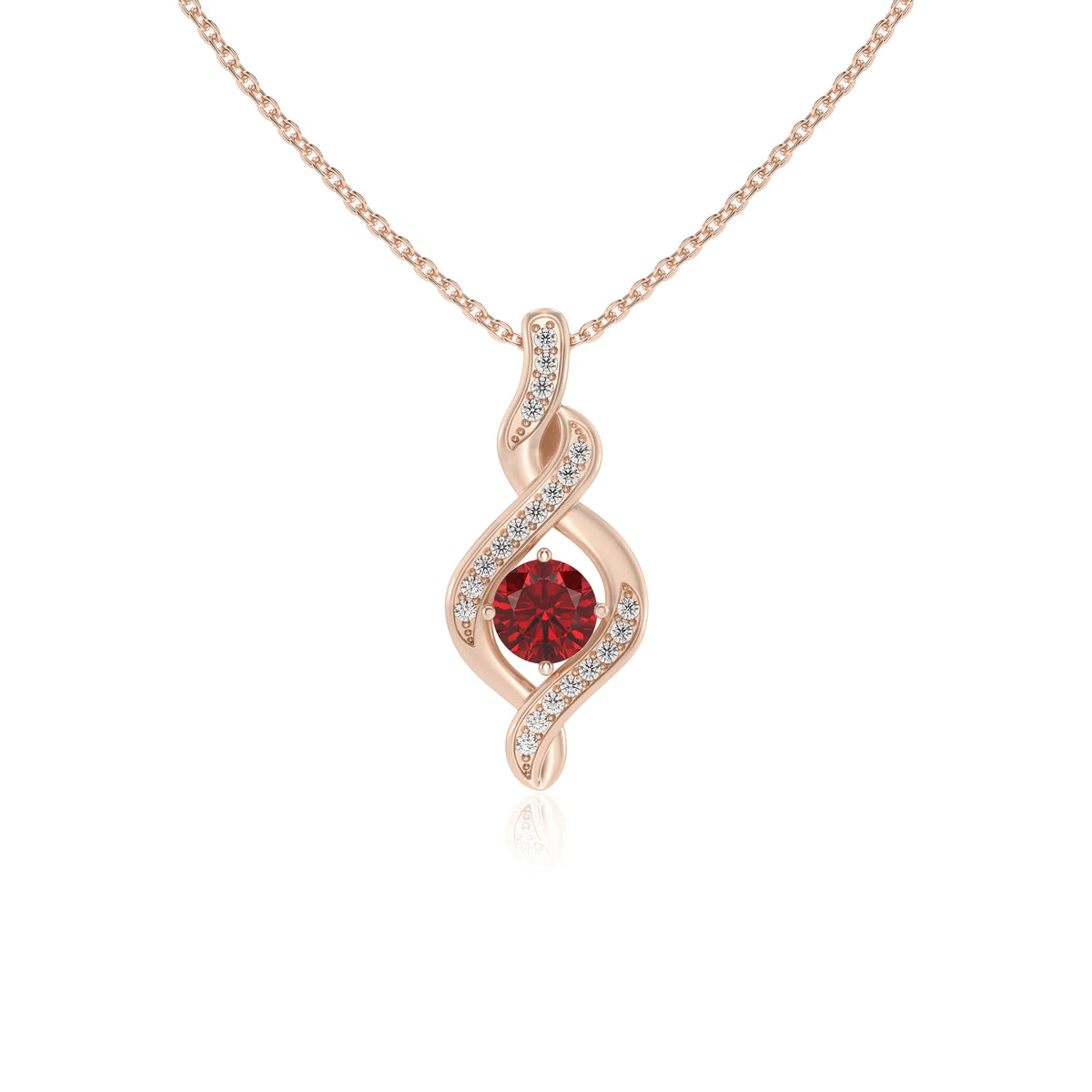 lab grown ruby round solitaire necklaces in rose gold 