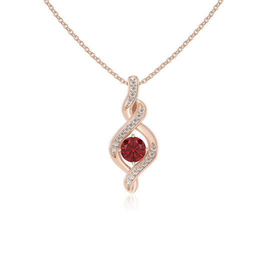 lab grown ruby round solitaire necklaces in rose gold 