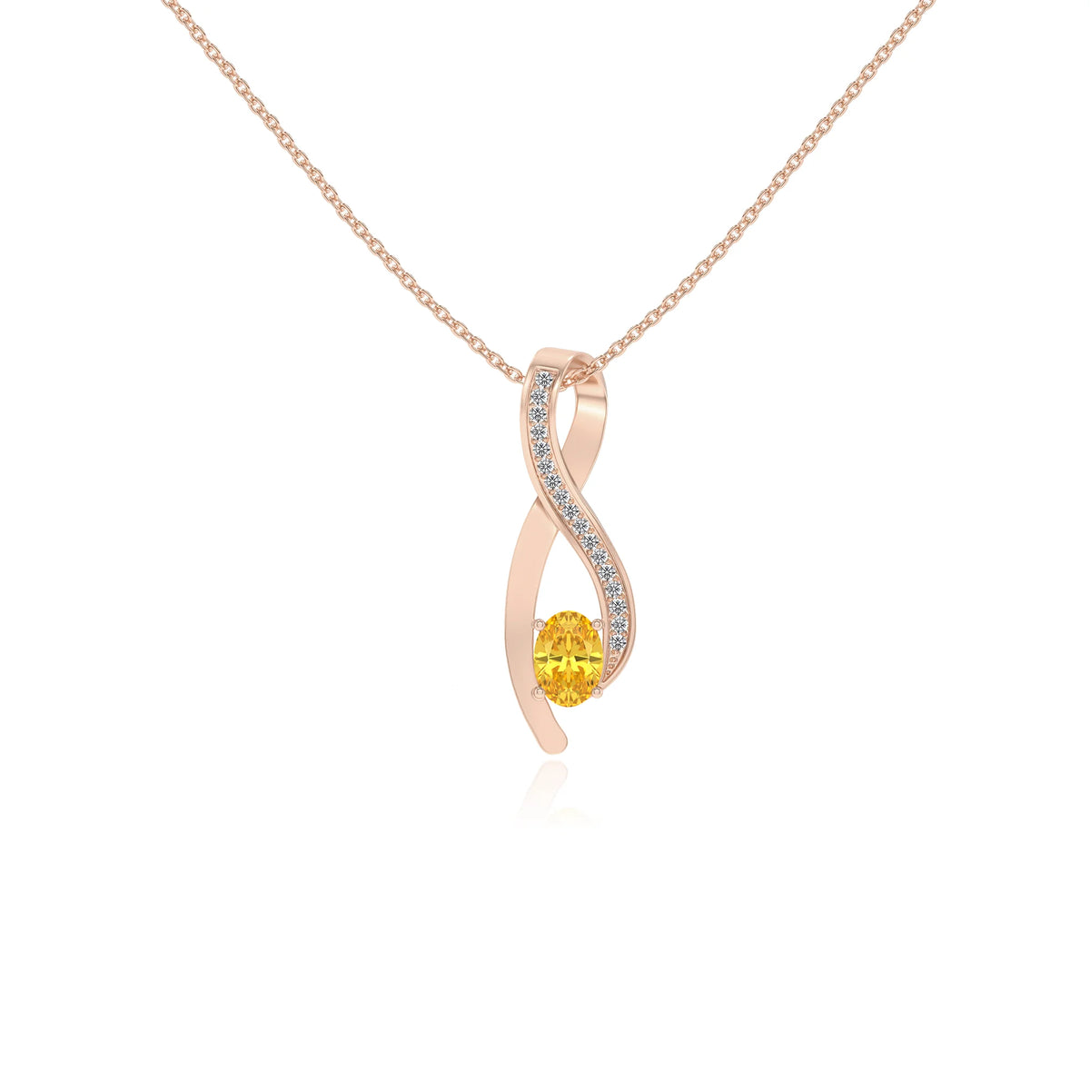 lab grown yellow-sapphire oval solitaire necklaces in rose gold 