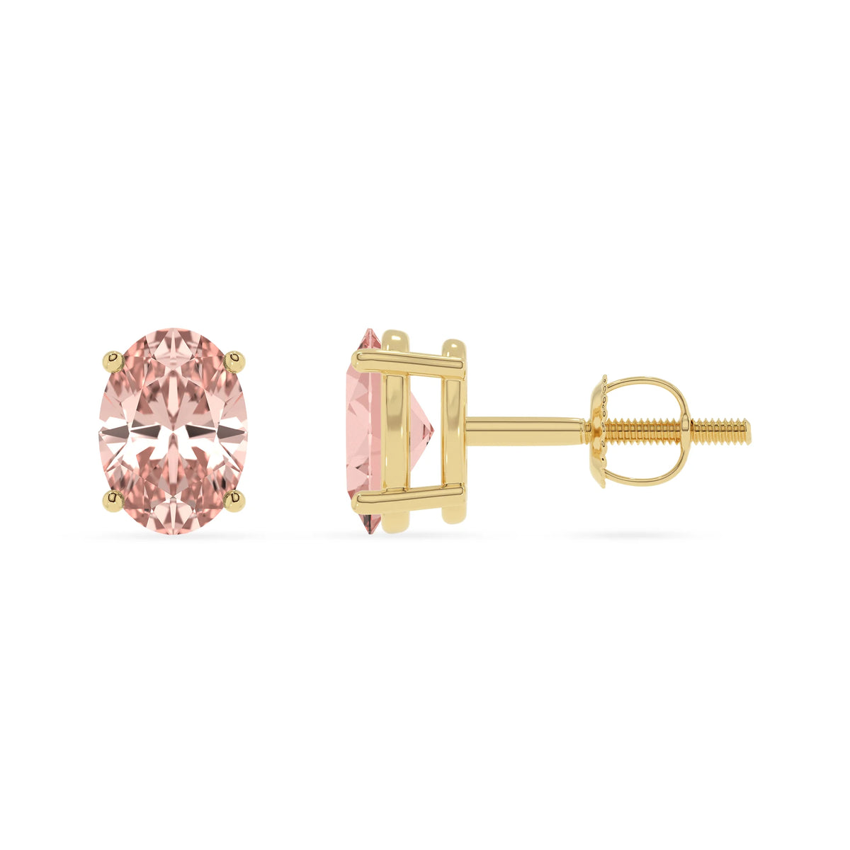 lab grown morganite oval stud earrings in yellow gold 