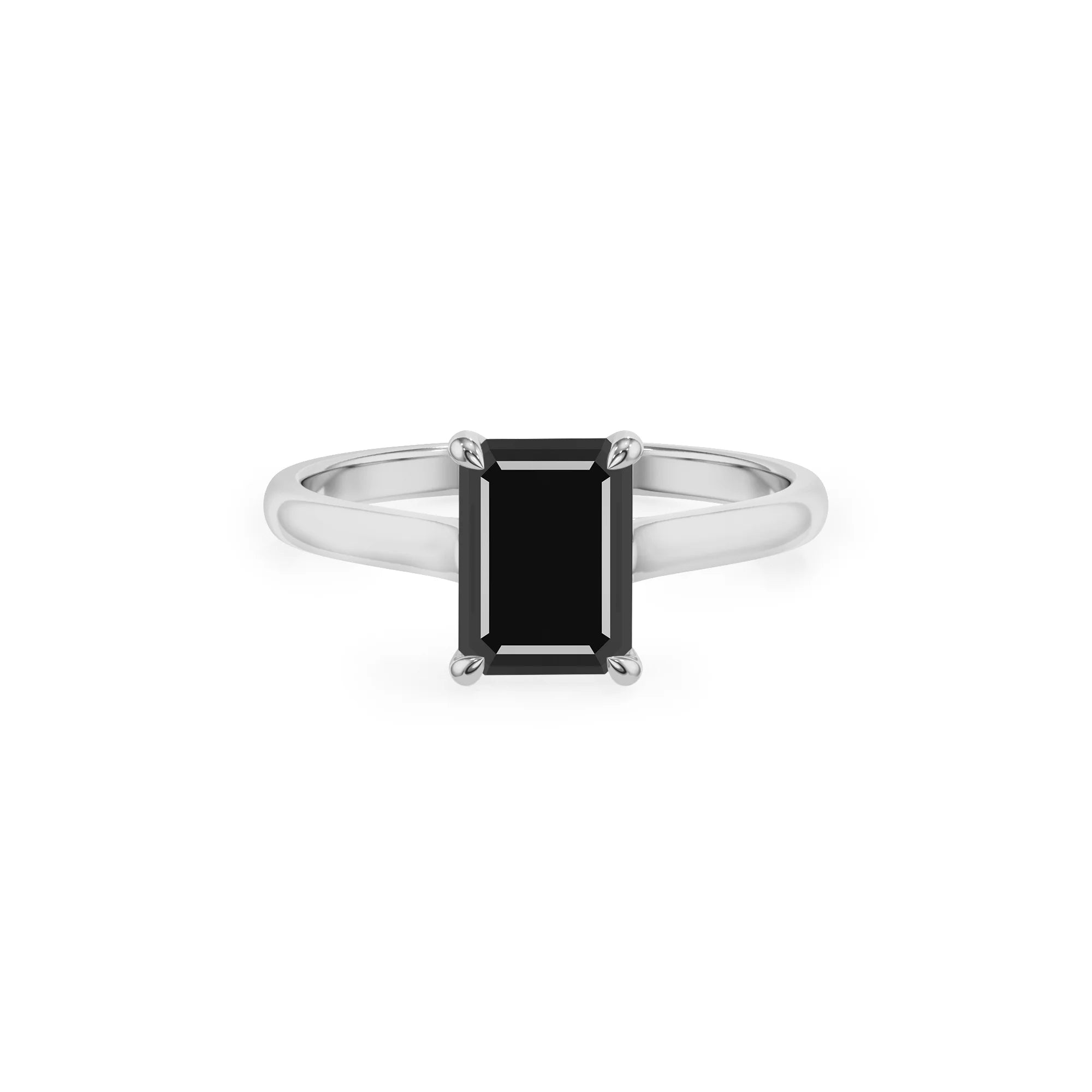 natural black-onyx emerald cut solitaire rings in white gold 