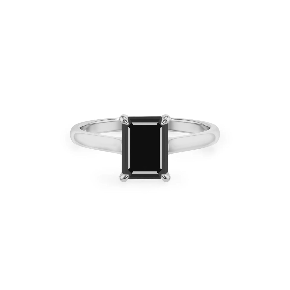 natural black-onyx emerald cut solitaire rings in white gold 