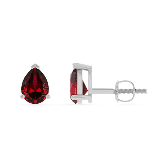 lab grown ruby pear stud earrings in sterling silver 