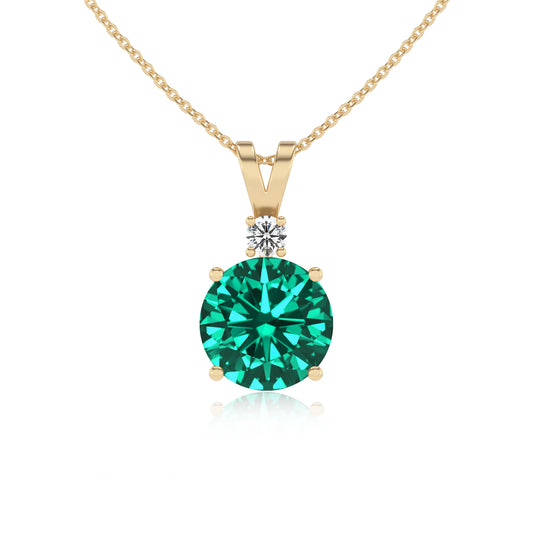 lab grown emerald round solitaire v-bale necklaces in yellow gold 
