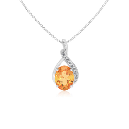 lab grown citrine oval solitaire necklaces in white gold 
