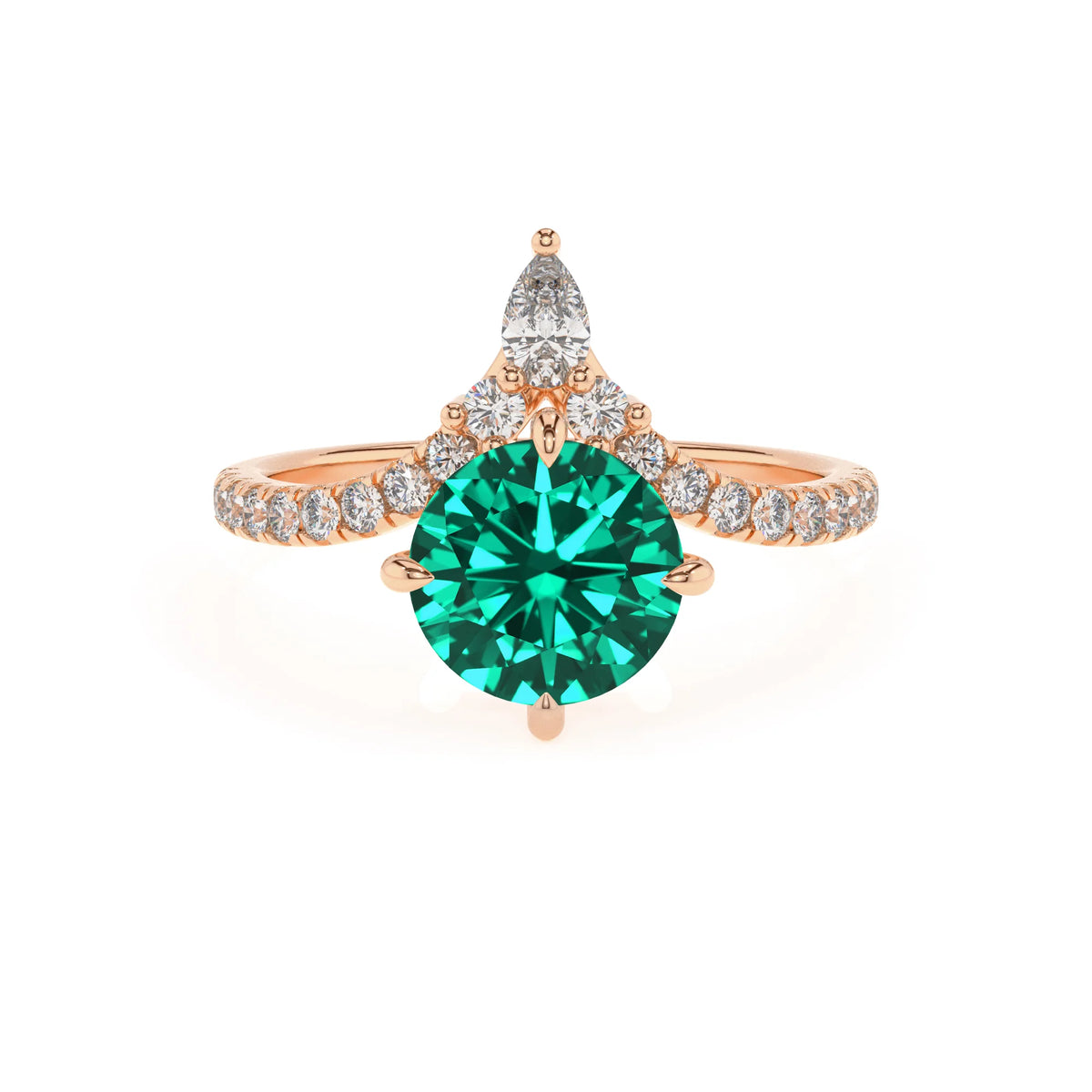lab grown emerald round solitaire rings in rose gold 
