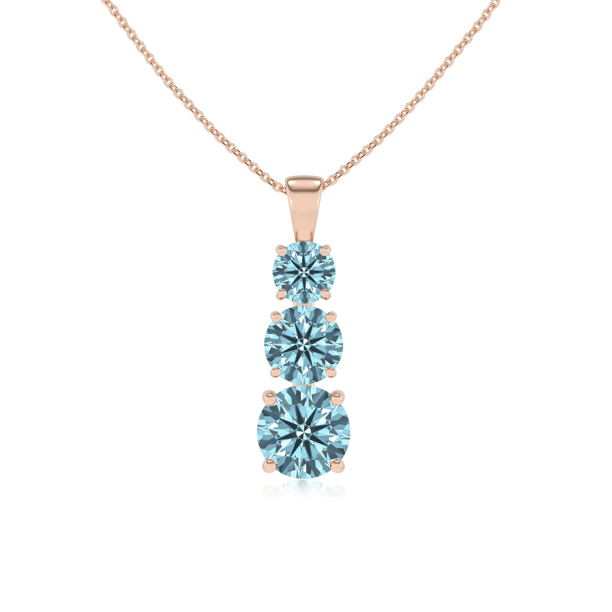 lab grown aquamarine round bar v-bale necklaces in rose gold 