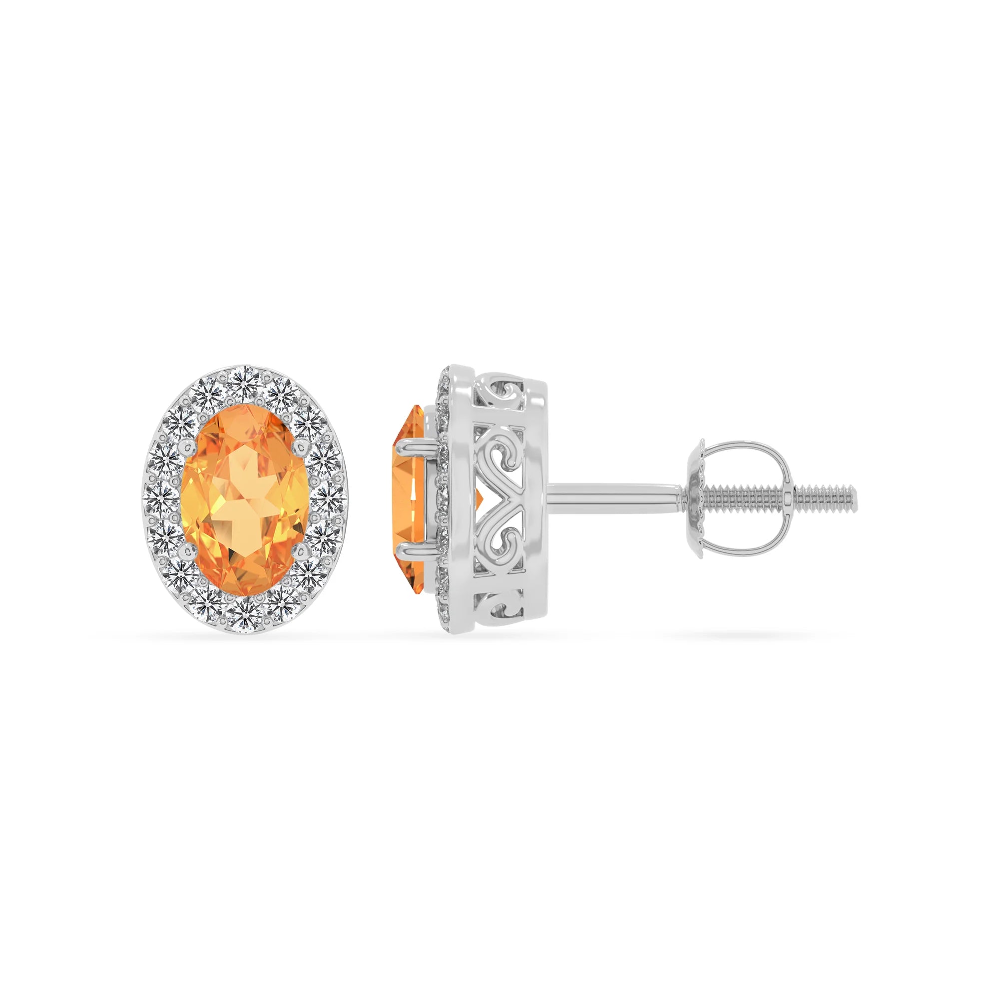 lab grown citrine oval stud earrings in white gold 