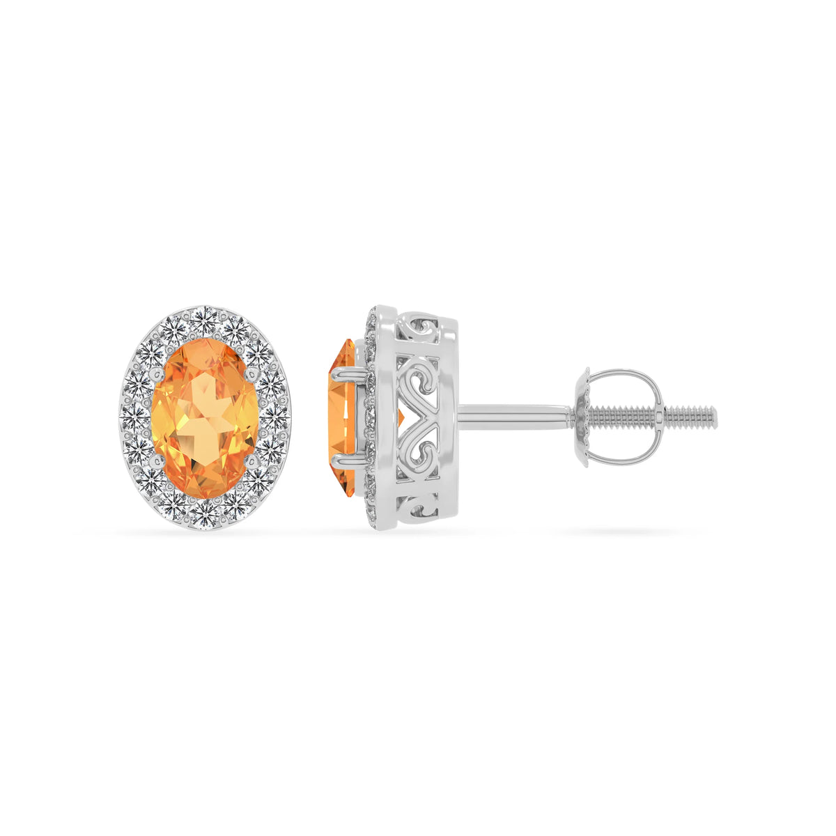lab grown citrine oval stud earrings in white gold 