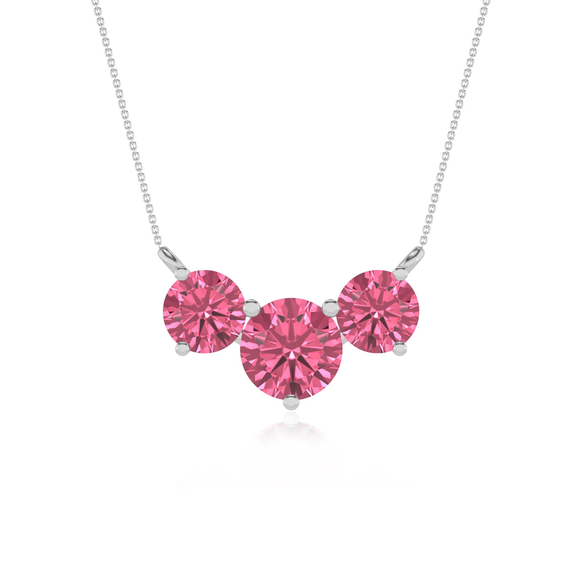 lab grown pink-tourmaline round solitaire v-bale necklaces in platinum 