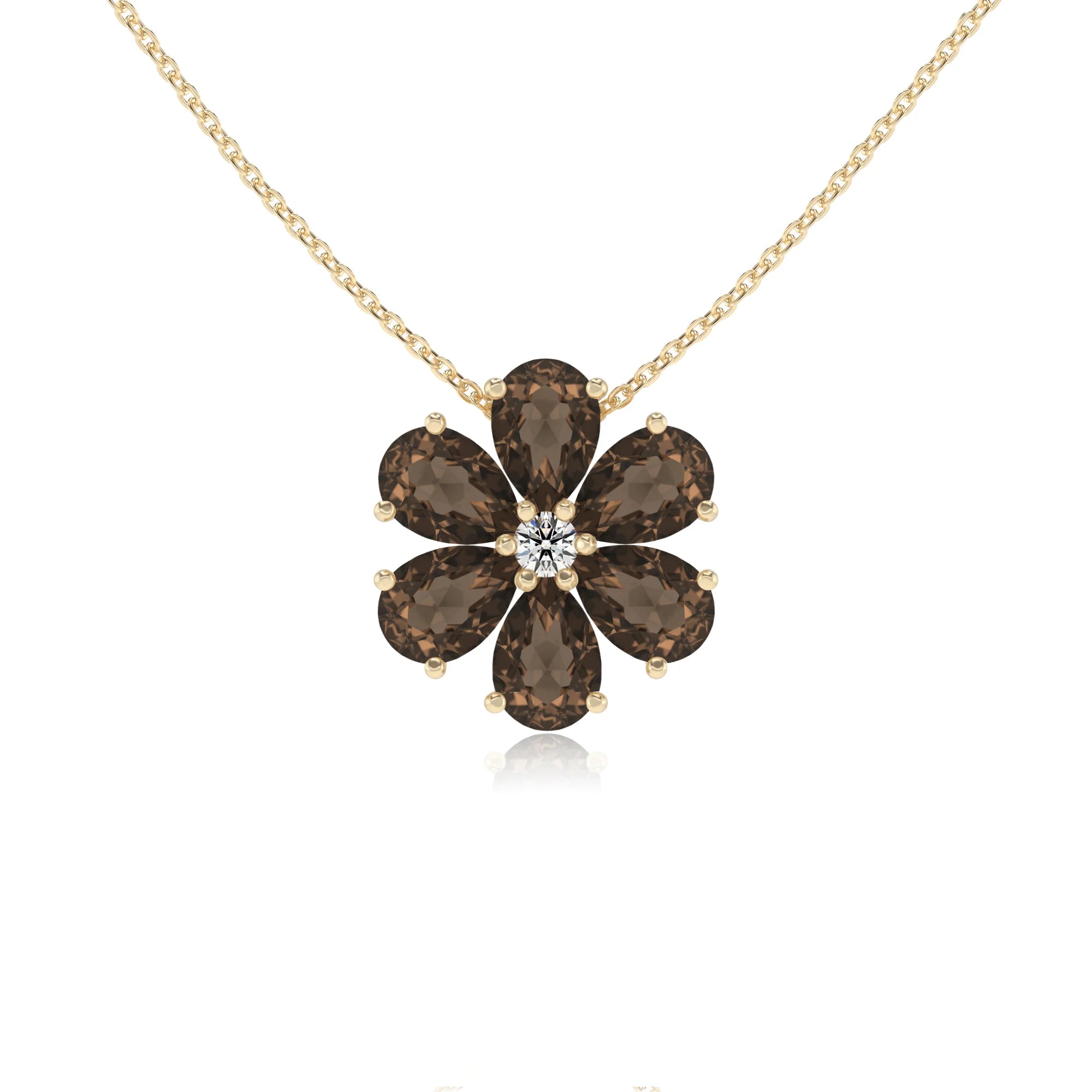 natural smoky-quartz pear solitaire necklaces in yellow gold 