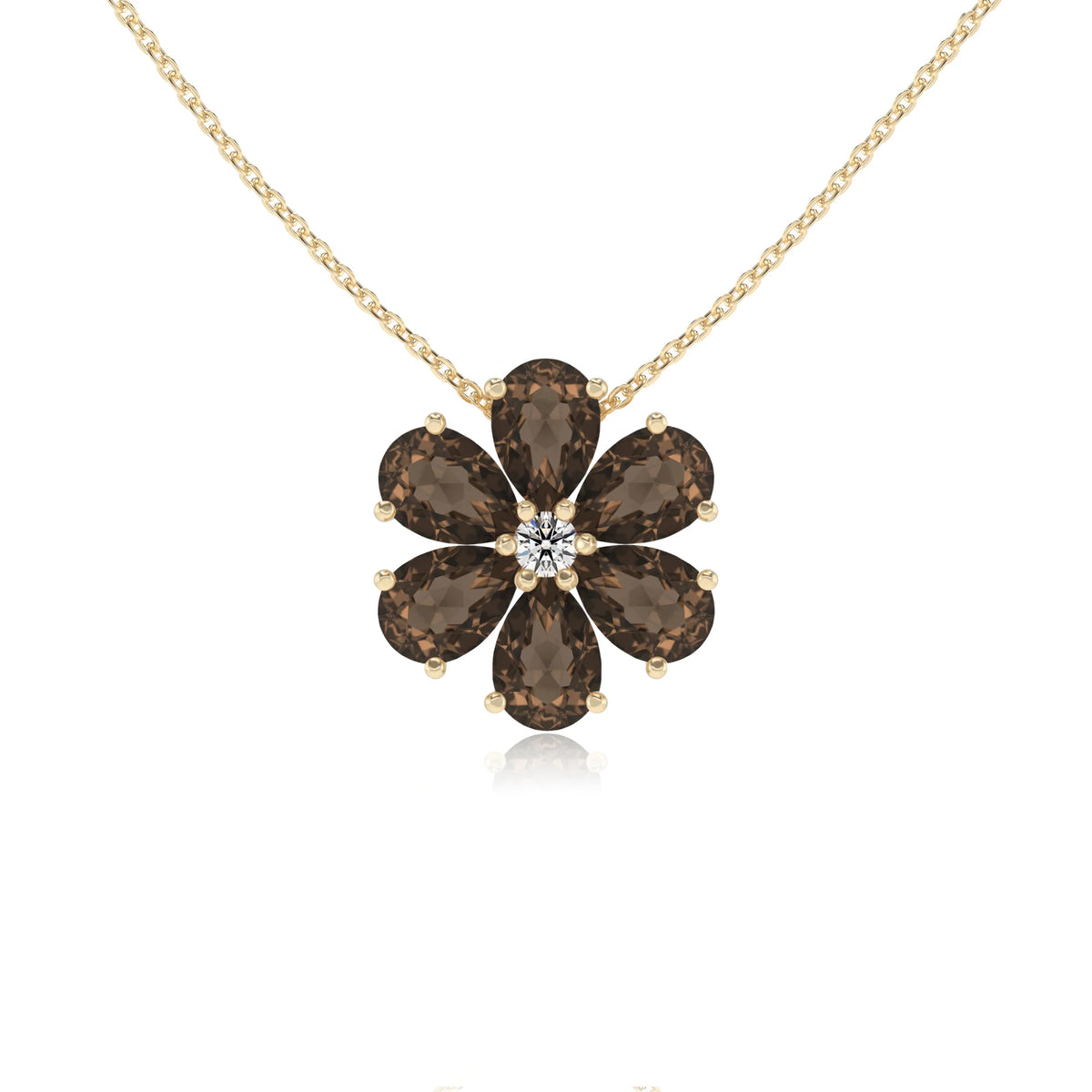natural smoky-quartz pear solitaire necklaces in yellow gold 