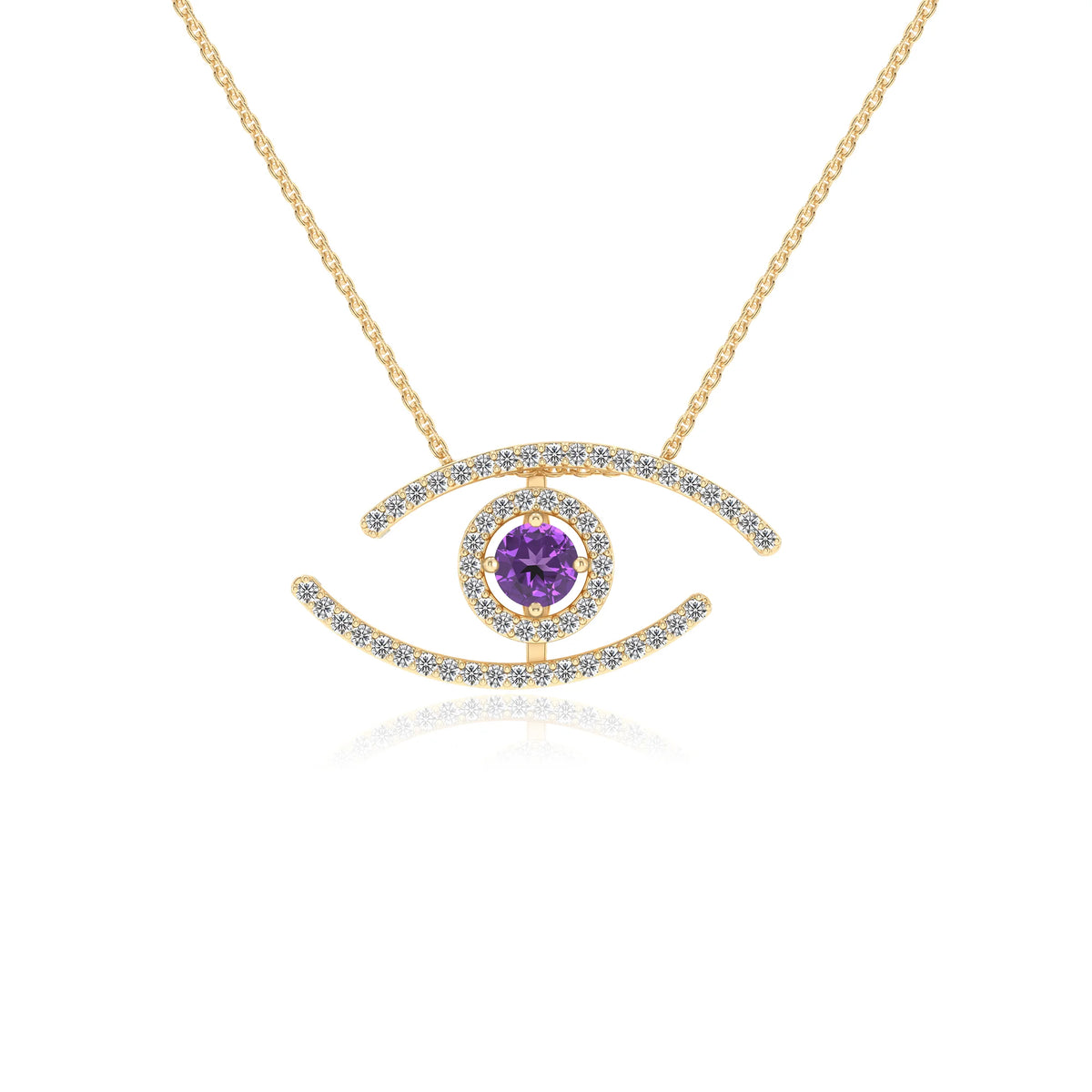 lab grown amethyst round solitaire necklaces in yellow gold 