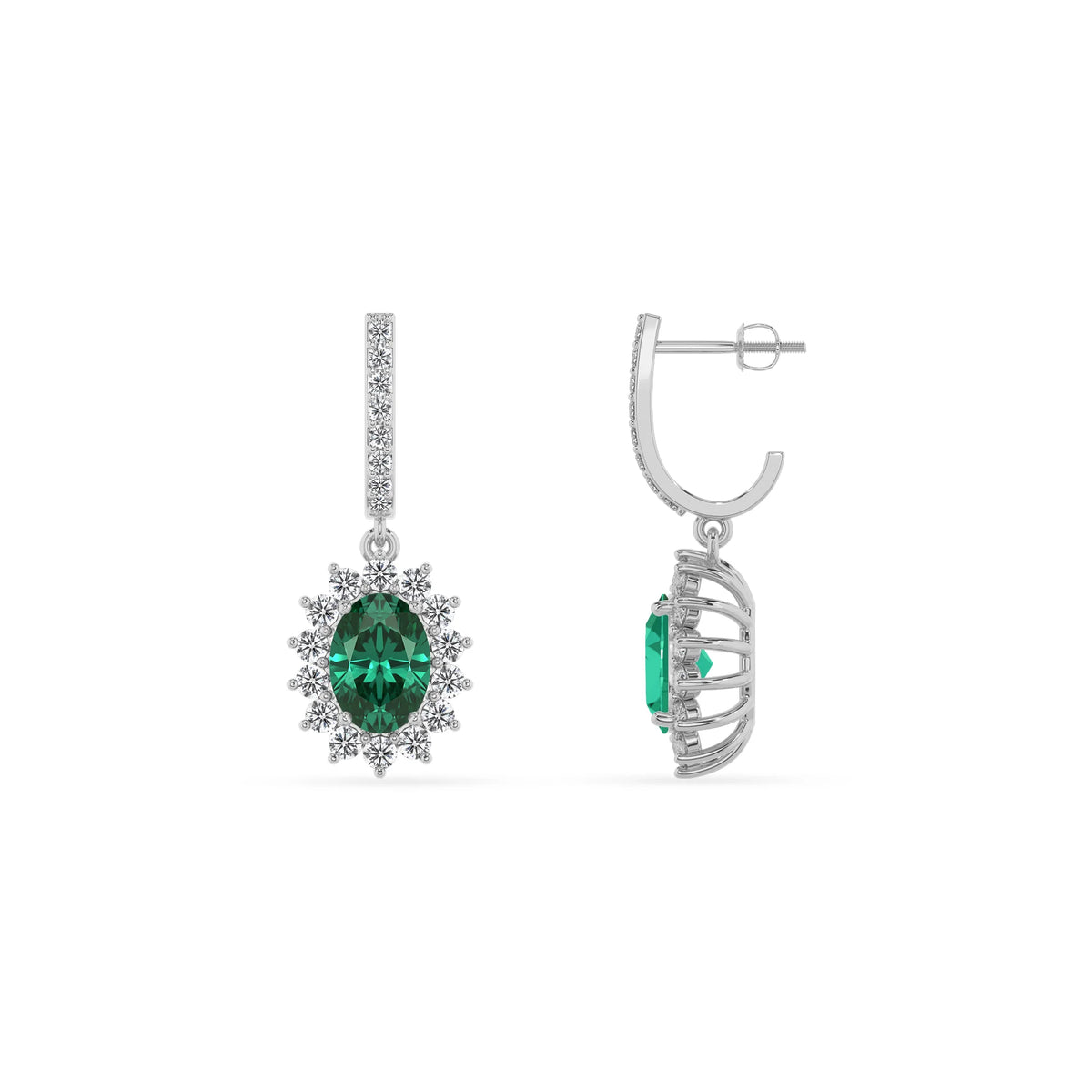 lab grown emerald oval drop earrings in platinum 