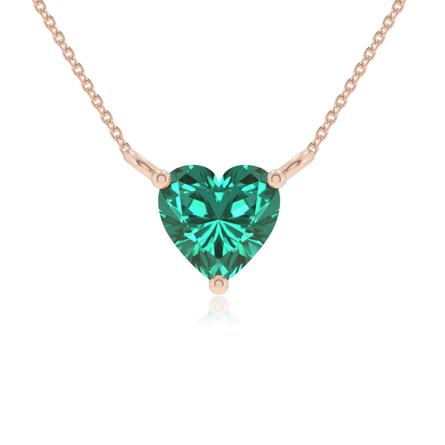 lab grown emerald heart solitaire necklaces in rose gold 
