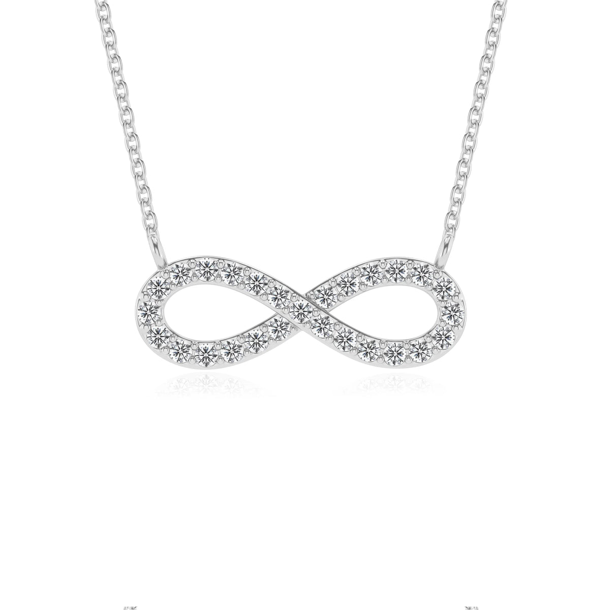 lab grown diamond round infinity v-bale necklaces in white gold 