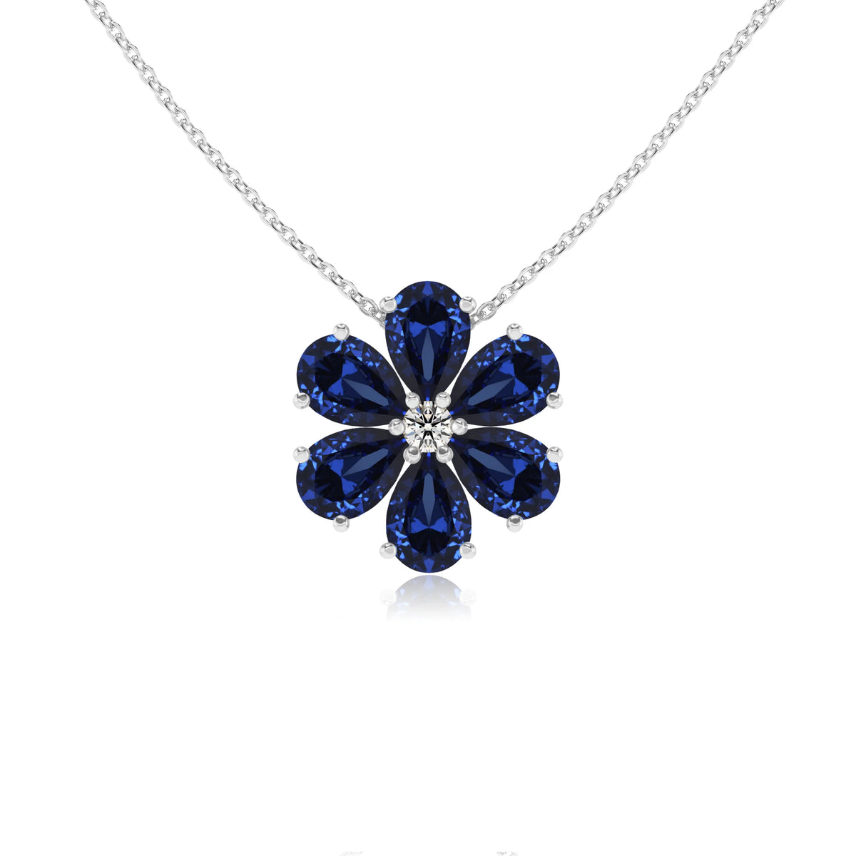 lab grown blue-sapphire pear solitaire necklaces in white gold 
