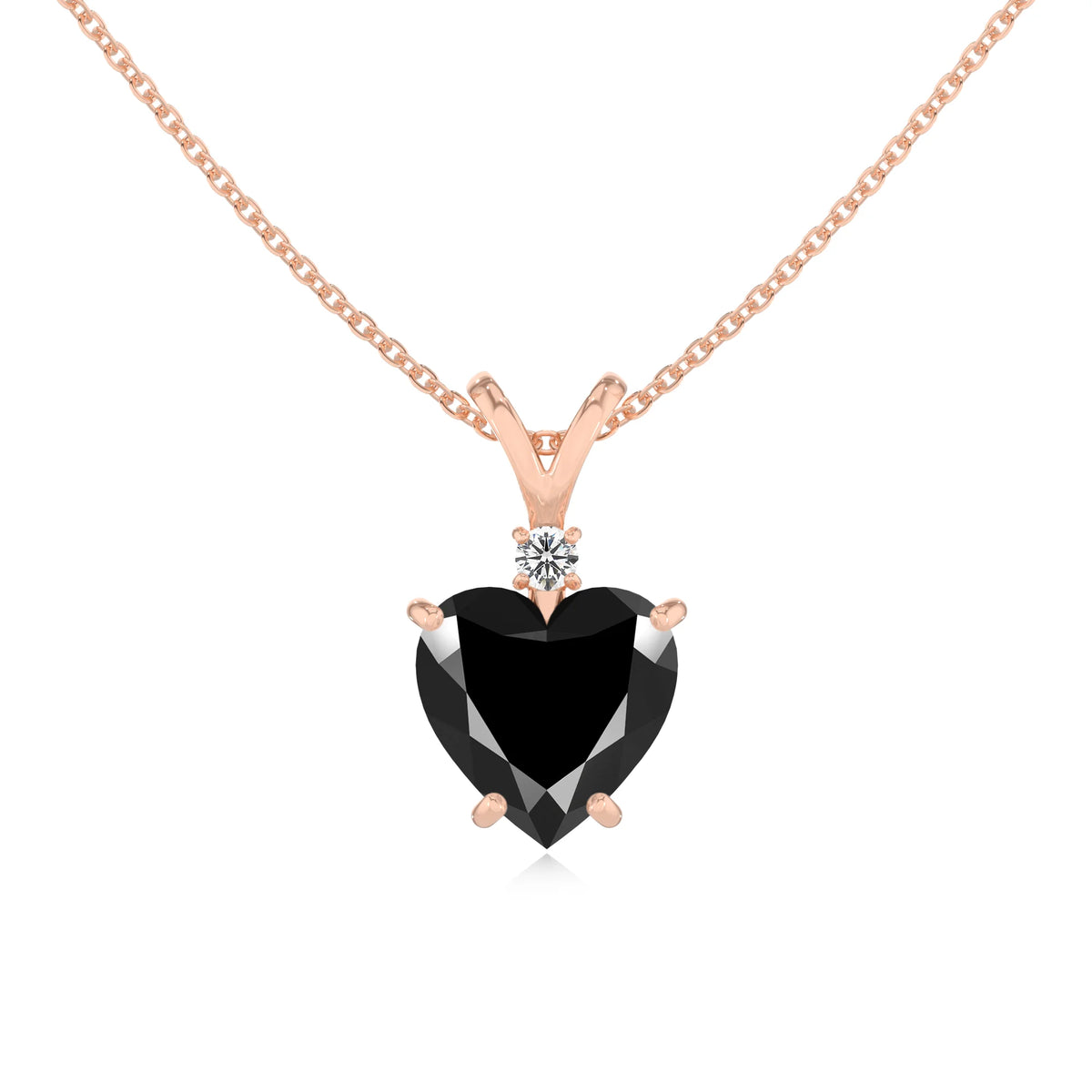 natural black-onyx heart solitaire v-bale necklaces in rose gold 