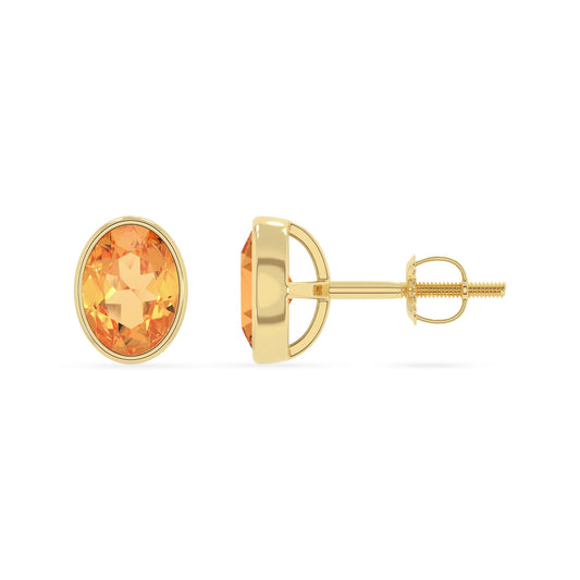 lab grown citrine oval stud earrings in yellow gold 