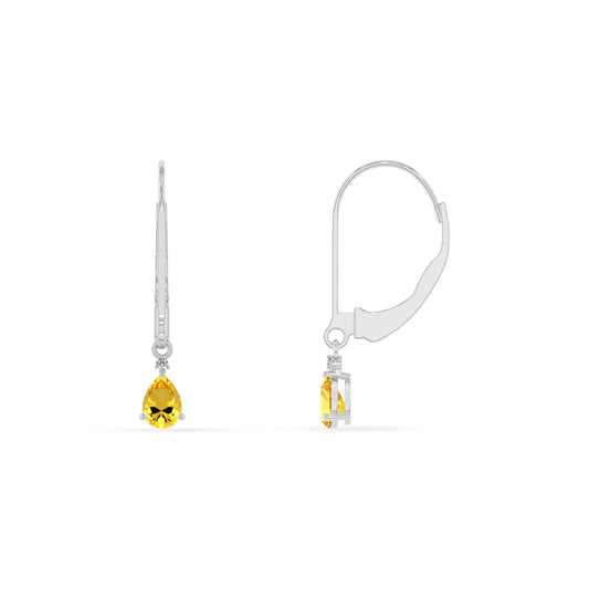lab grown yellow sapphire pear drop earrings in sterling silver 