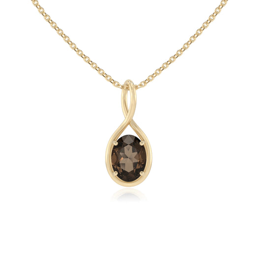 natural smoky-quartz oval solitaire necklaces in yellow gold 