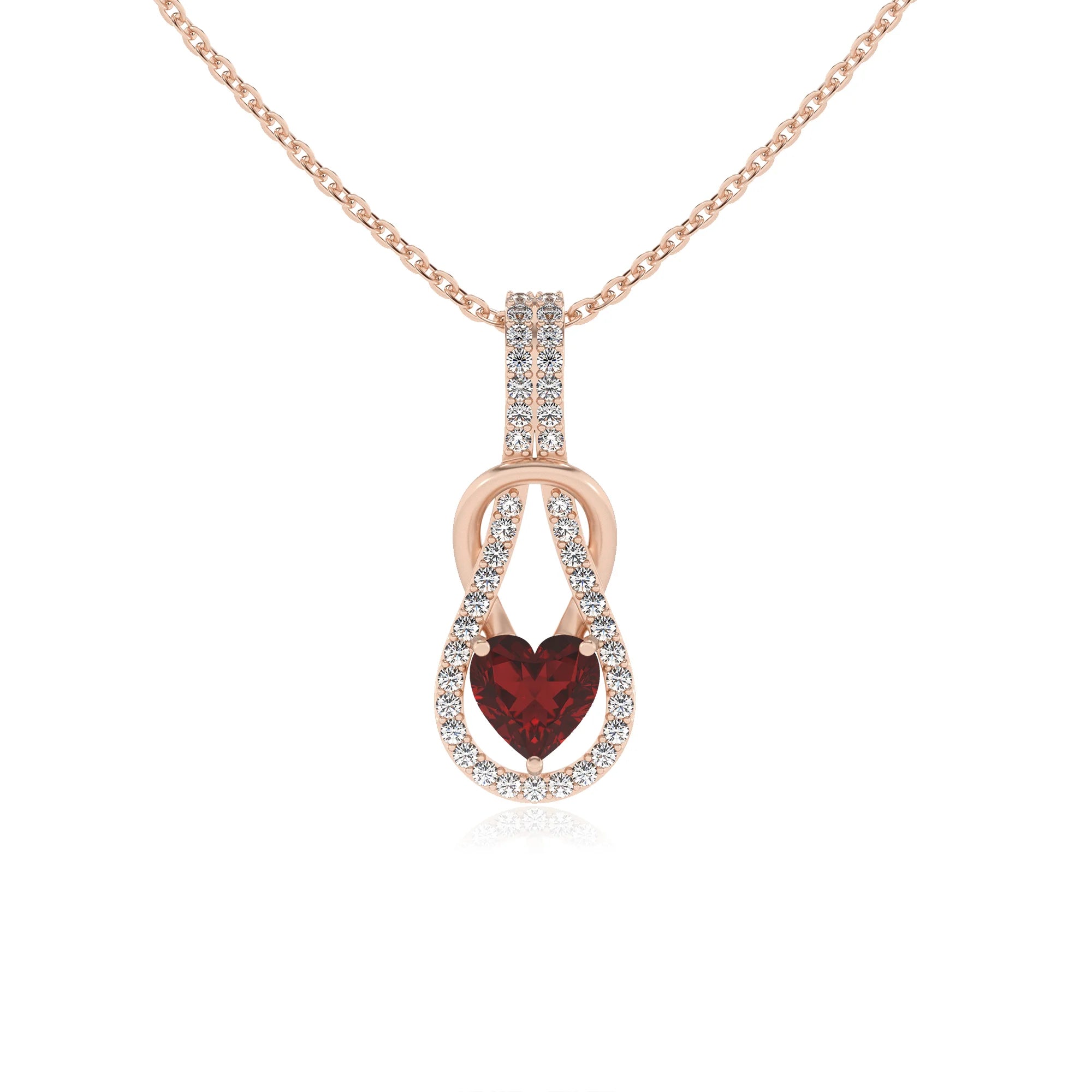 natural garnet heart infinity  v-bale necklaces in rose gold 