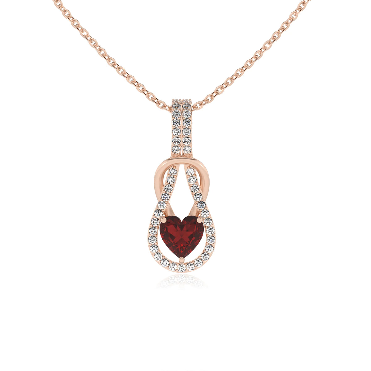 natural garnet heart infinity  v-bale necklaces in rose gold 