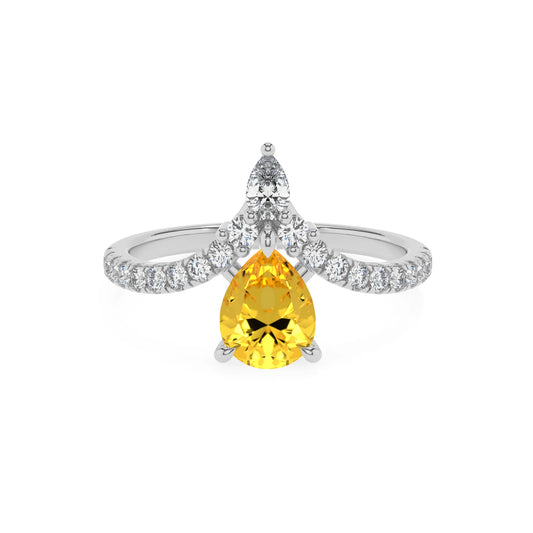 lab grown yellow-sapphire pear solitaire rings in sterling silver 