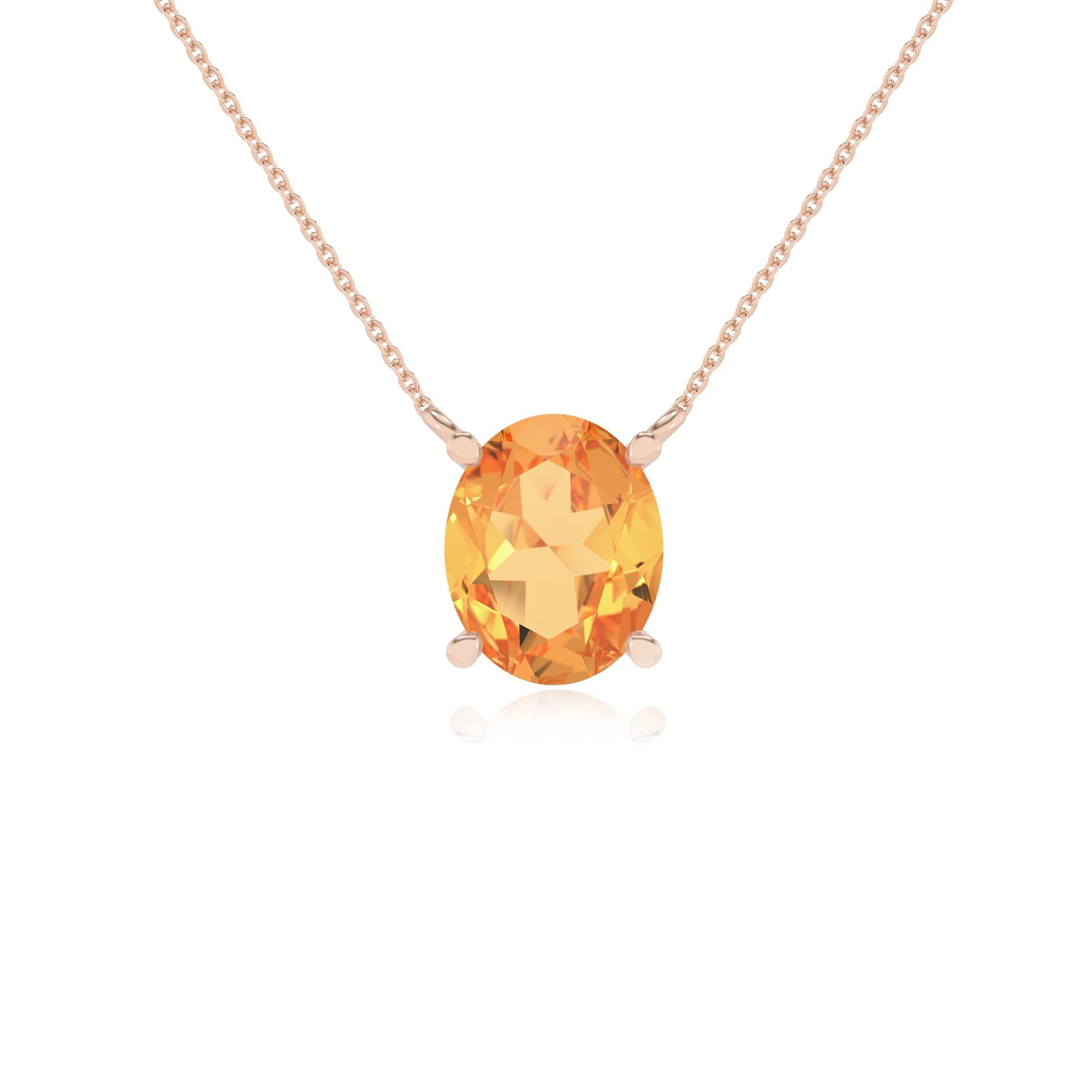 lab grown citrine oval solitaire necklaces in rose gold 
