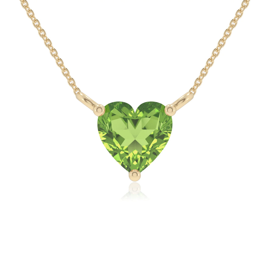 natural peridot heart solitaire necklaces in yellow gold 