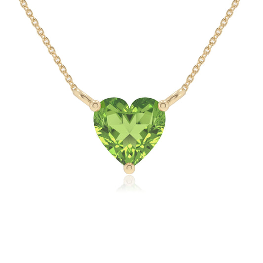 natural peridot heart solitaire necklaces in yellow gold 
