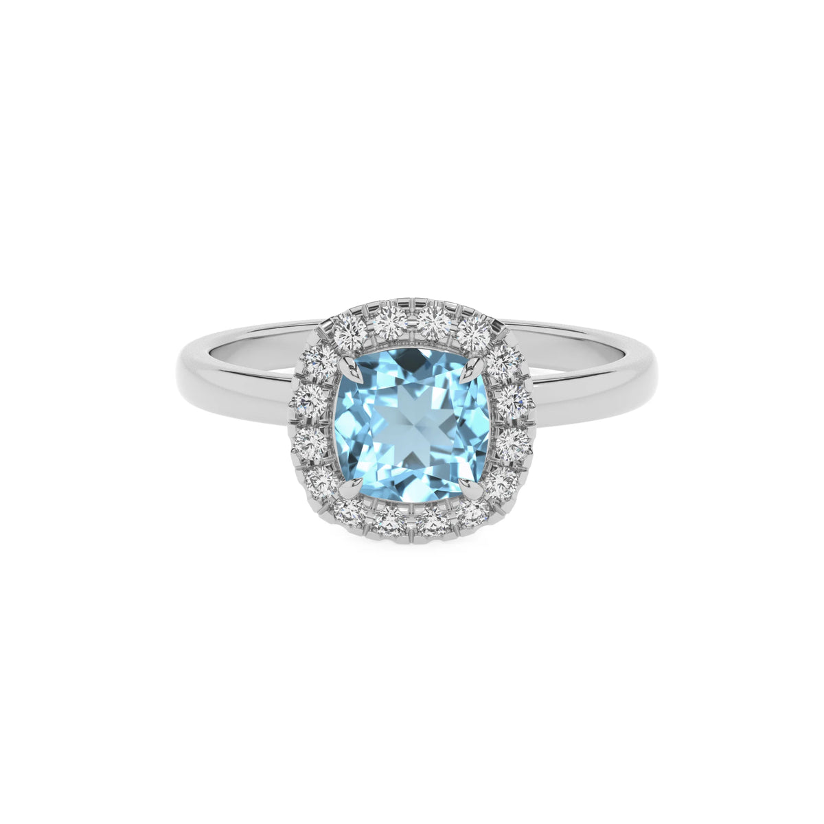 lab grown aquamarine cushion solitaire rings in sterling silver 