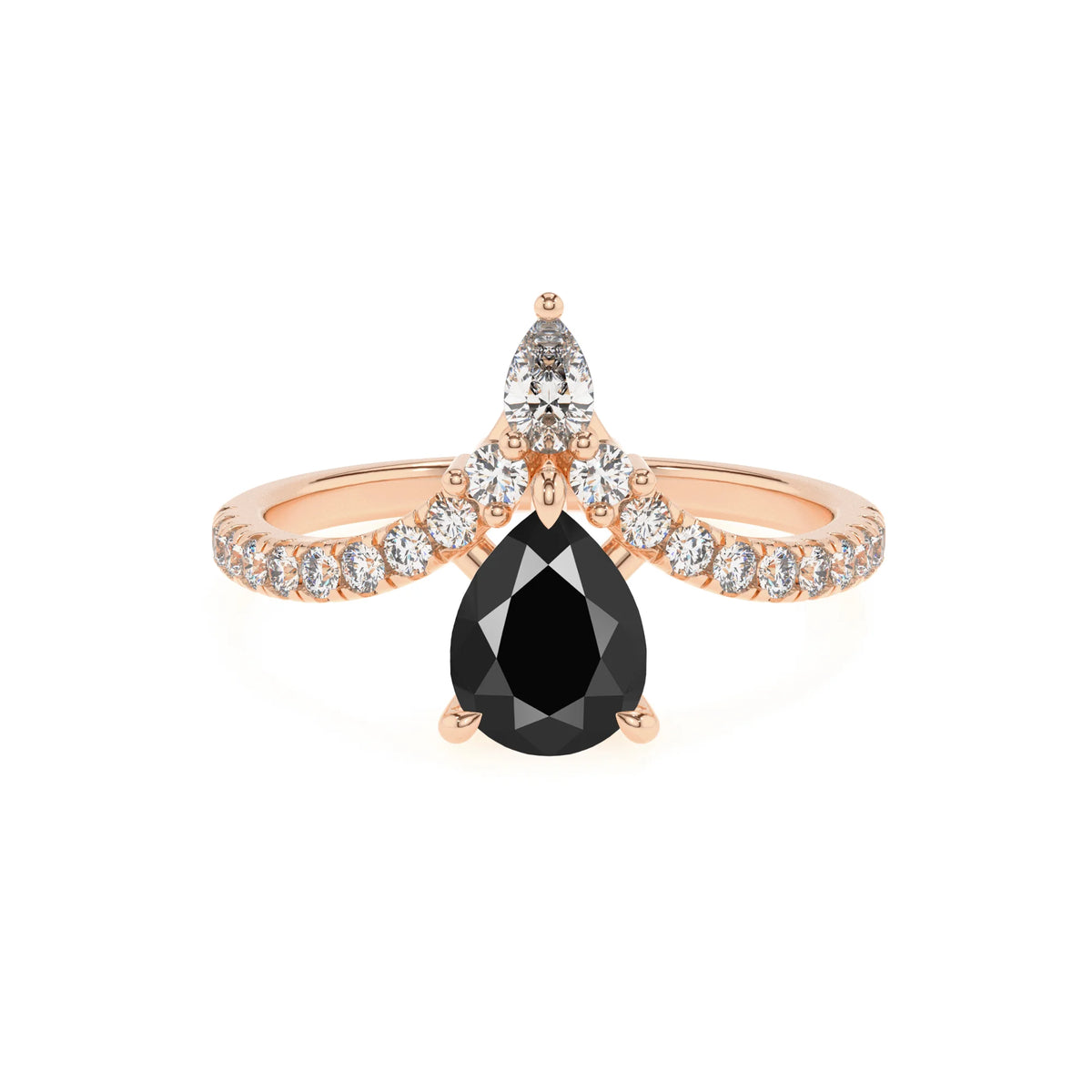 natural black-onyx pear solitaire rings in rose gold 