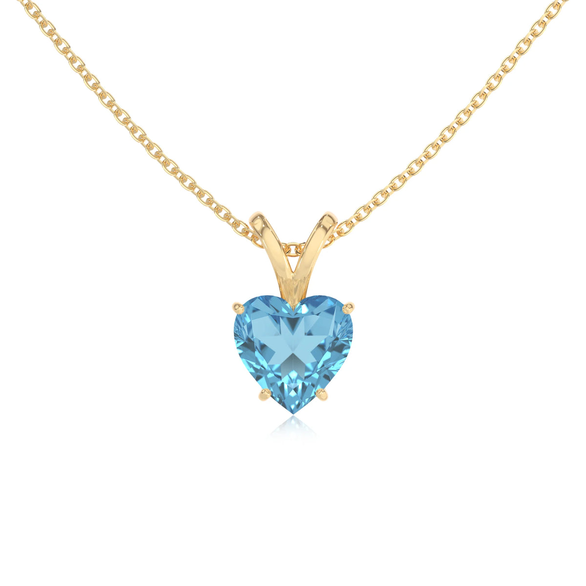 natural swiss-blue-topaz heart solitaire v-bale necklaces in yellow gold 