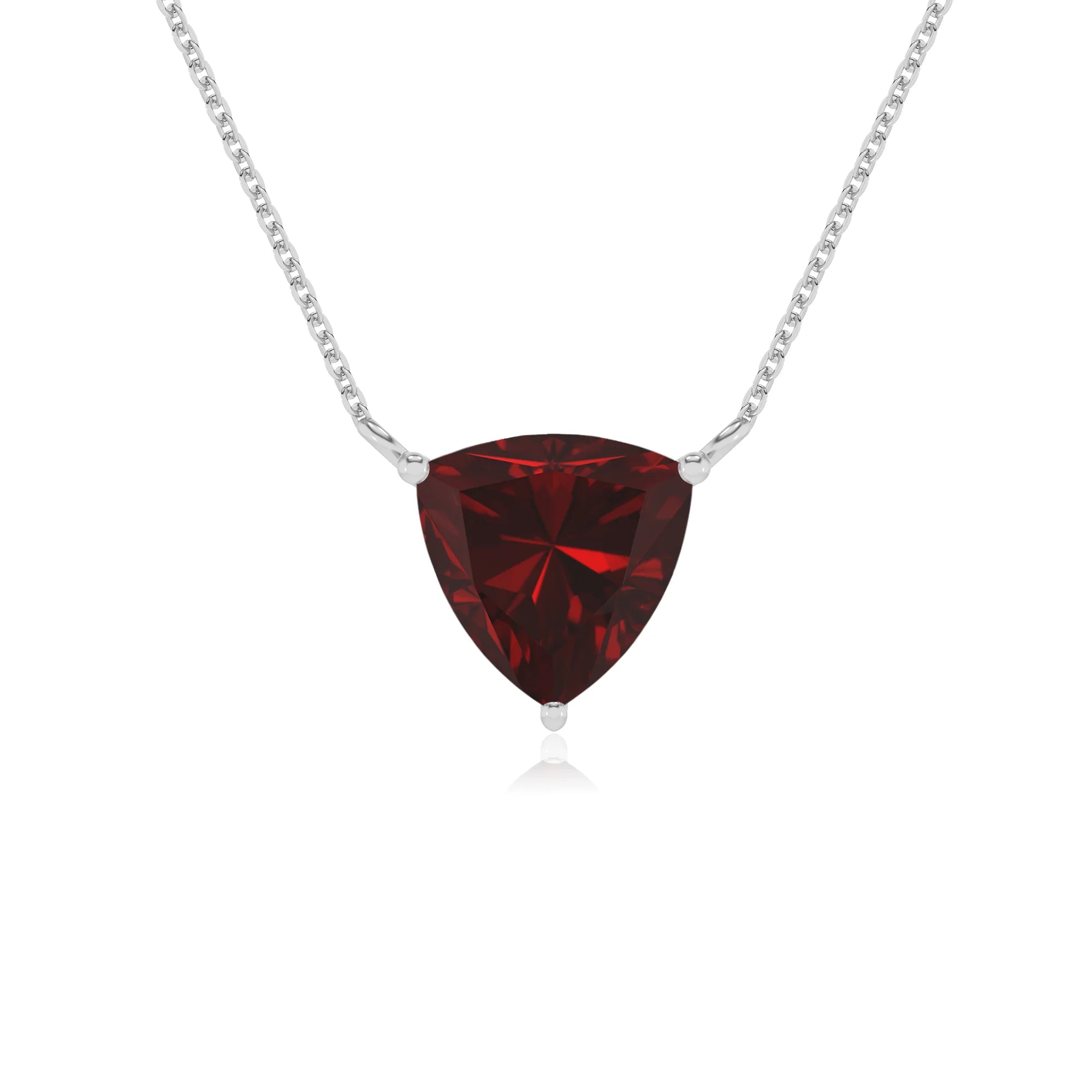 natural garnet trillion solitaire necklaces in sterling silver 
