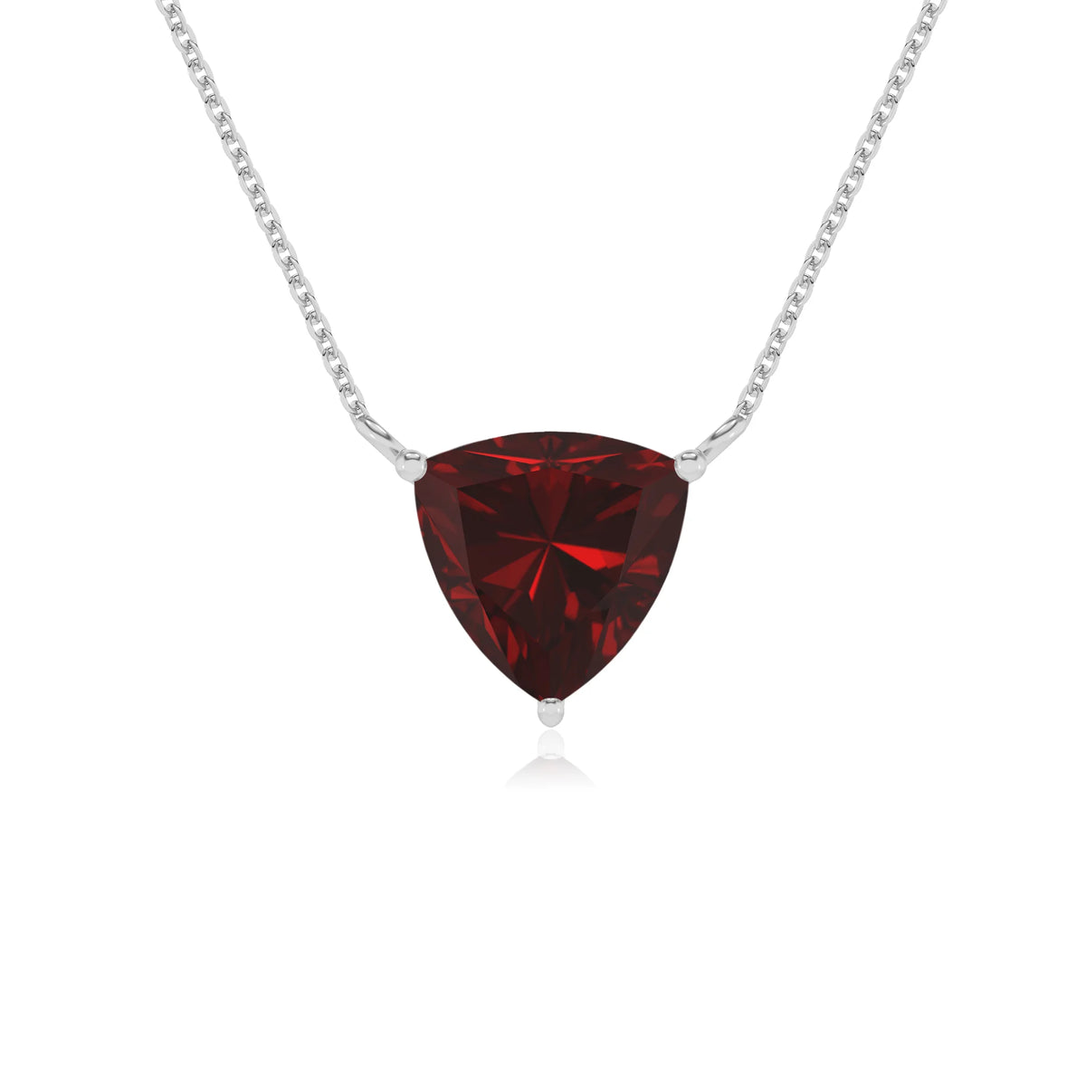 natural garnet trillion solitaire necklaces in sterling silver 