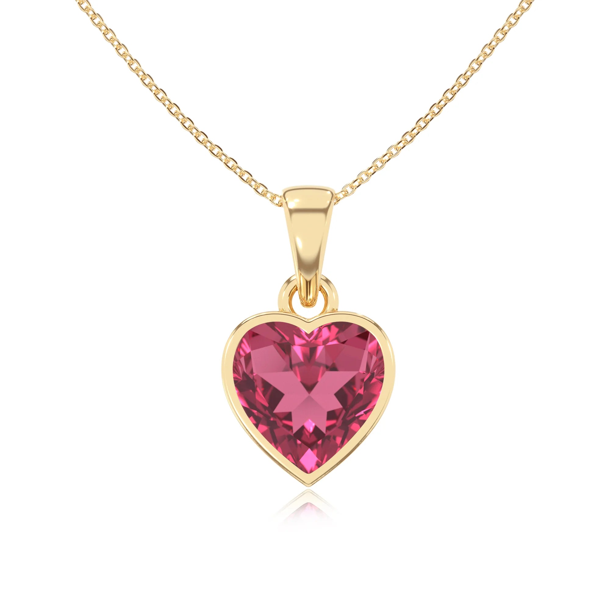 lab grown pink-tourmaline heart solitaire necklaces in yellow gold 