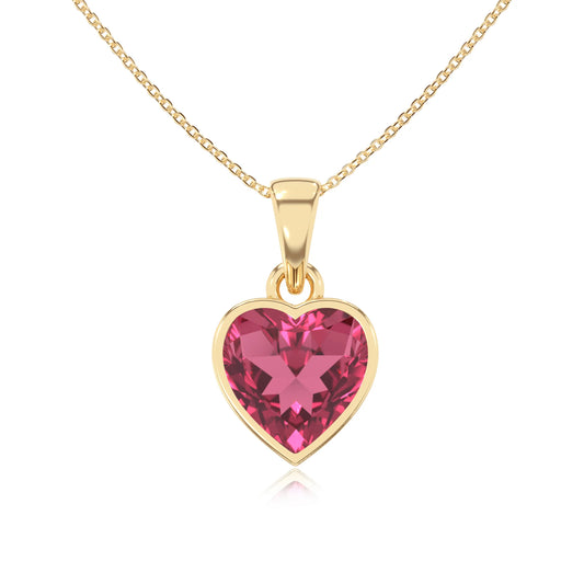 lab grown pink-tourmaline heart solitaire necklaces in yellow gold 