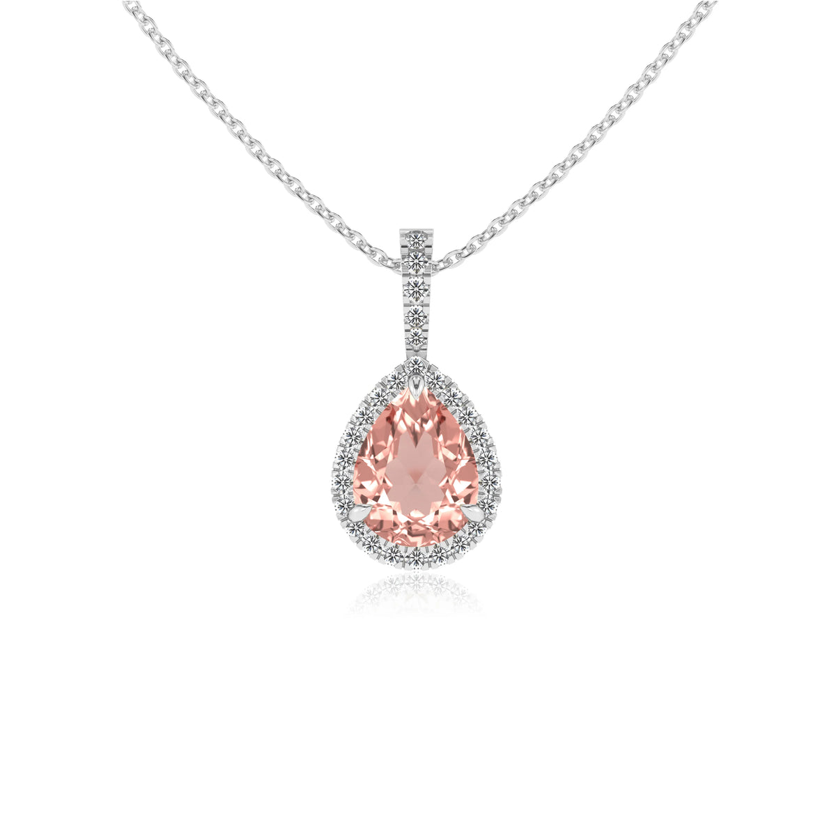 lab grown morganite pear solitaire necklaces in sterling silver 