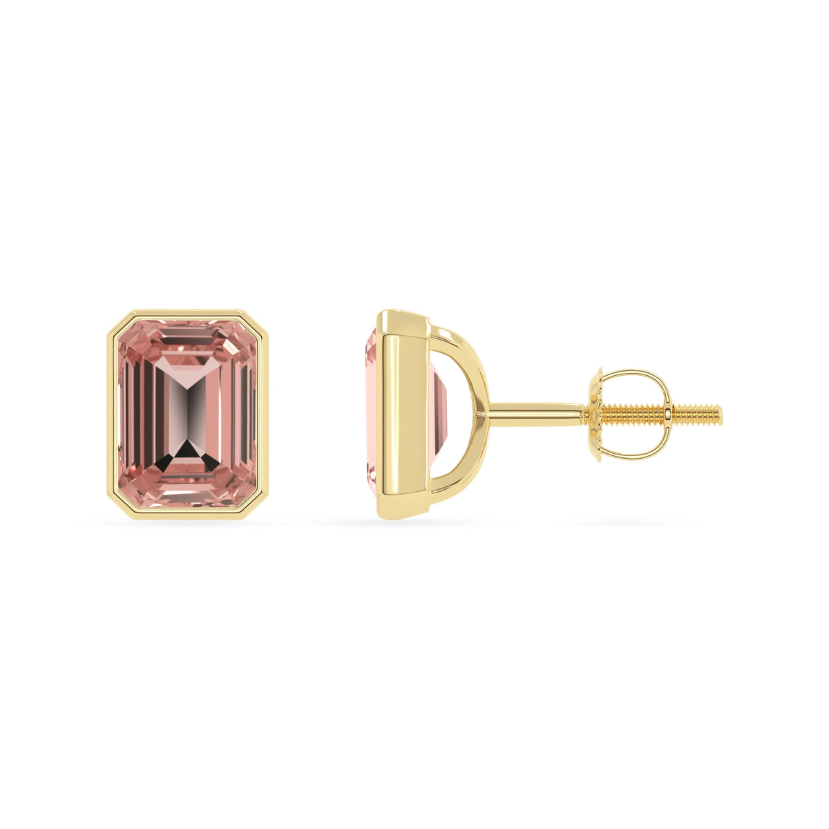 Lab Grown Morganite Emerald-Cut Solitaire Stud Earrings