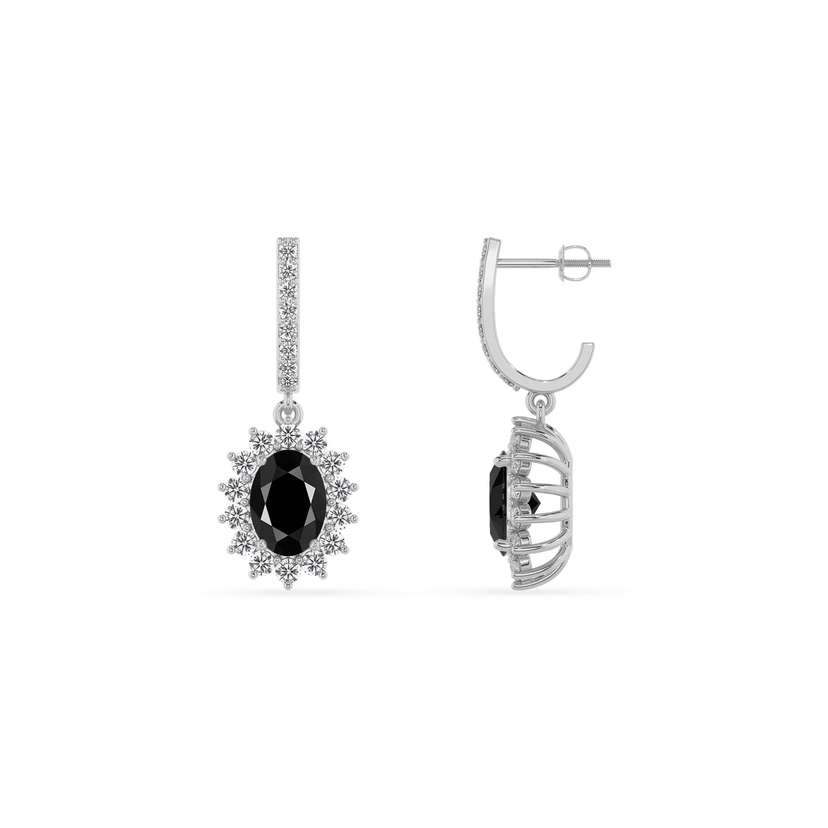 natural black onyx oval drop earrings in white gold 