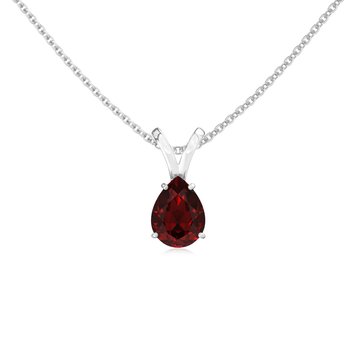 natural garnet pear solitaire v-bale necklaces in sterling silver 